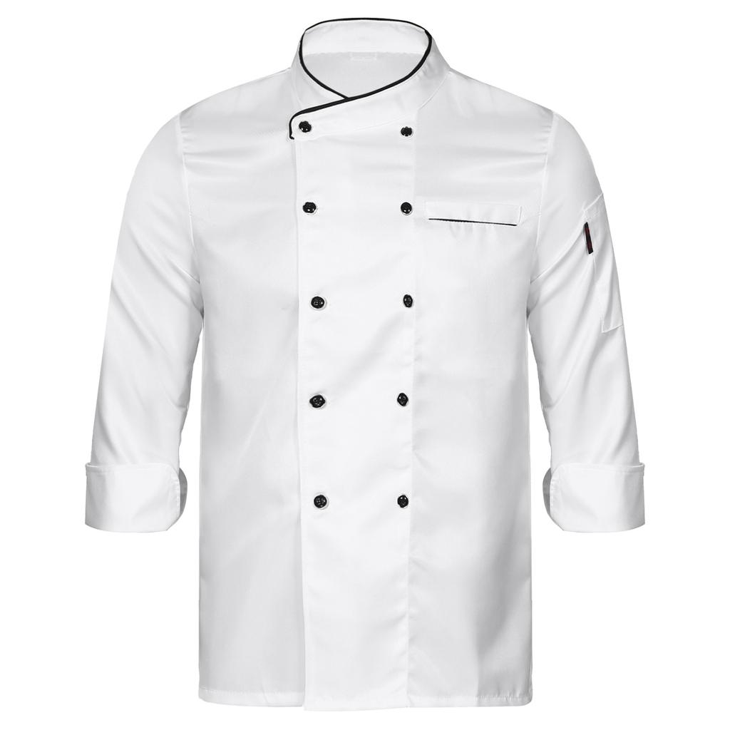 Mens Womens Unisex Chef Coat Double Breasted Design Contrast Color Trimming Cook Jacket Kitchen Uniform