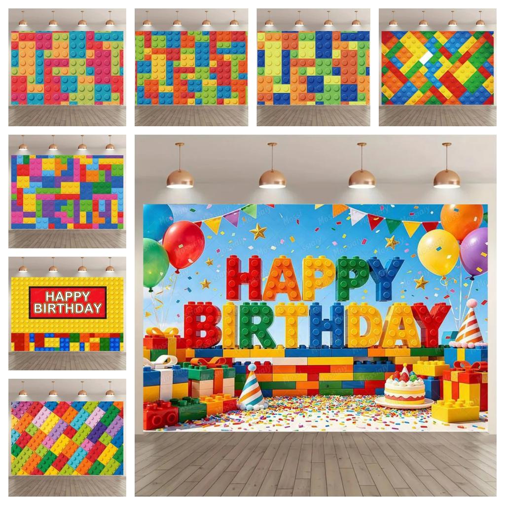 Sfondo Fotografico a Tema Stile Blocchi da Costruzione Colorati Decorazione Festa di Capodanno Fotografia Compleanno Ragazzi e Ragazze