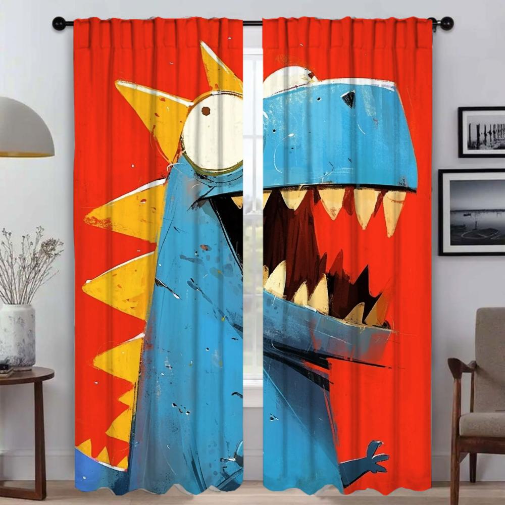 Cute Tyrannosaurus Anti-mosquito Curtains 2 Pieces Blackout Curtains for Living Room Curtain Tulle for Bedroom Shades Partition