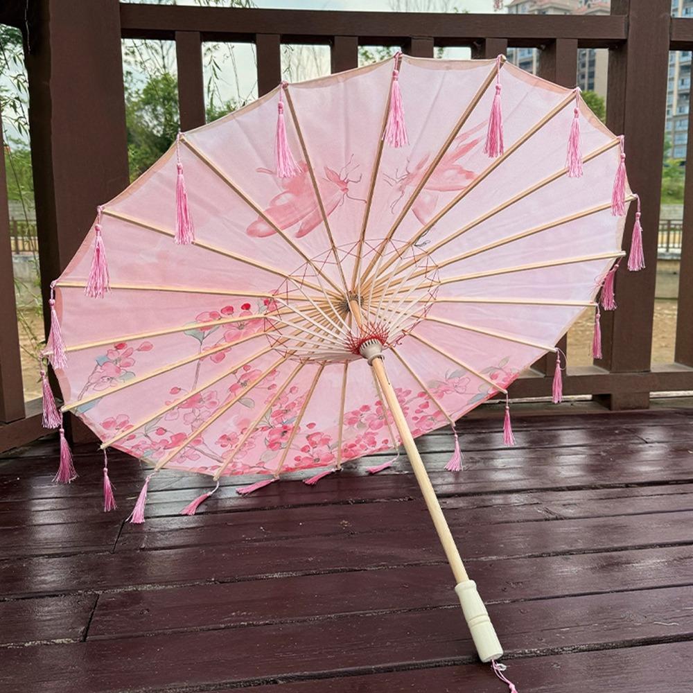70cm Classical Oil Paper Umbrella Chinese Style Tassel Umbrella Silk Fabric Tassel Umbrella  Girls