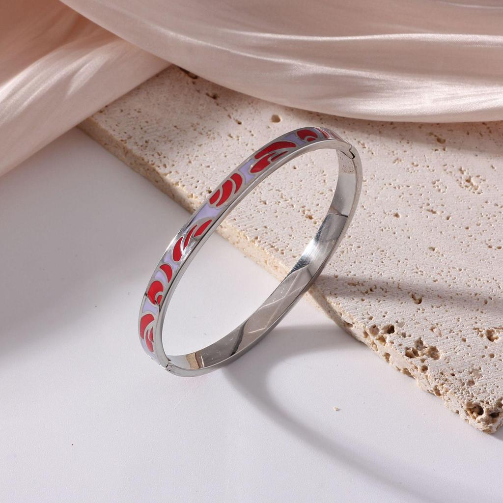 18K Electroplated Women's Retro Enamel Drip Oil Titanium Steel Bracelet, 6mm