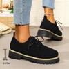 Women Plus Size Lace Up Mid Heel Loafers Round Toe British Style New Autumn Leather Shoes