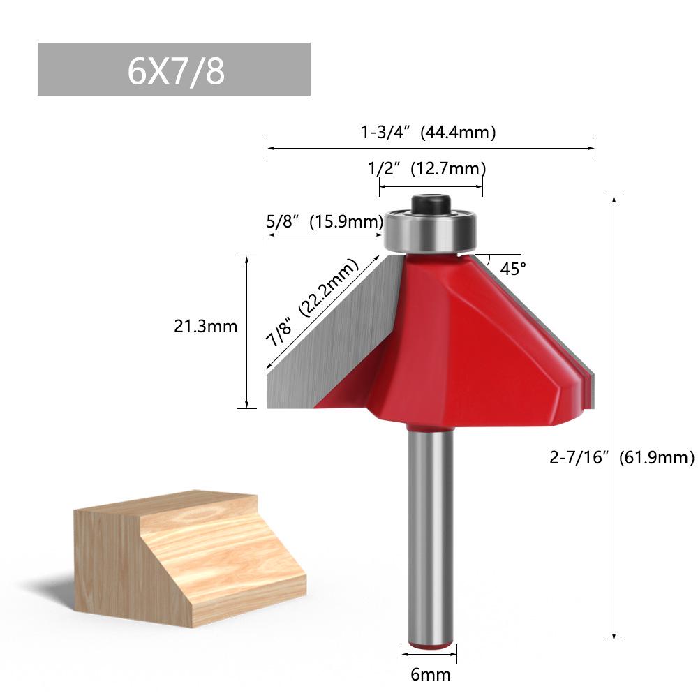 1/4" Shank 6-Pattern Beveled Lace & Round Head Woodworking Relief and Semi-Circular Knife Milling Trimmer.