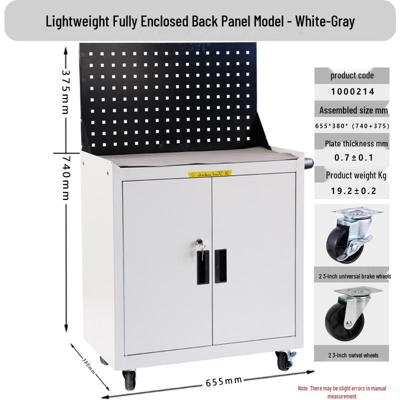 Mobile Locking Tool Trolley Cabinet with Pegboard and Drawers for Workshop Maintenance