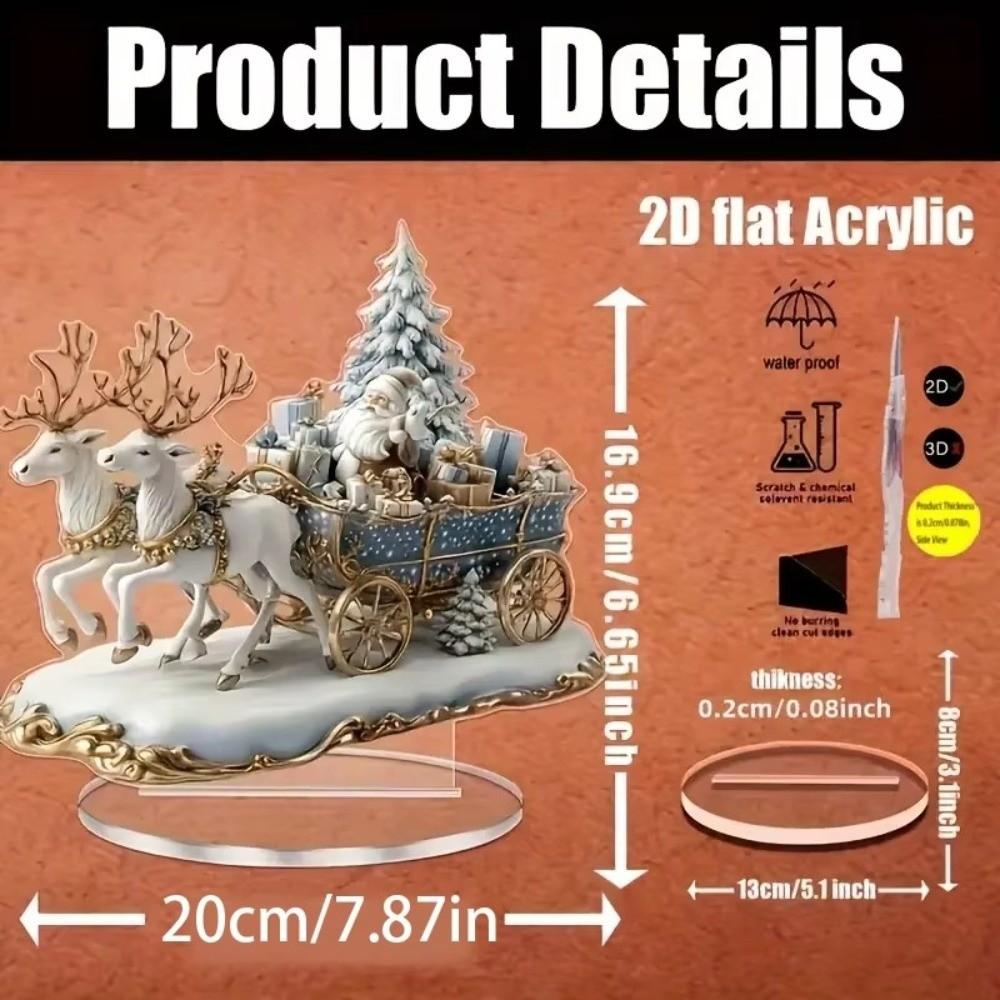 2D Acryl Weihnachtsmann Schlitten Figur Verträumte Festliche Boho Weihnachtsornamente für Weihnachten