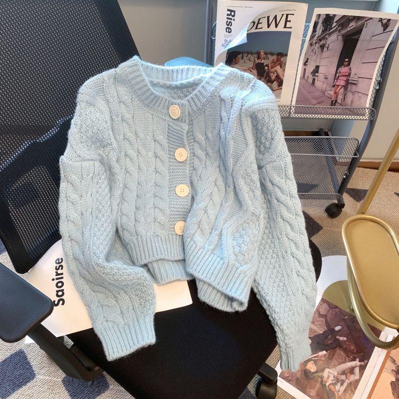 

Жіночий светр, м який кардиган Fried Dough Twists, короткий кардиган, весняне м яке воскове пальто з довгим рукавом, вільний жіночий топ One Size синій