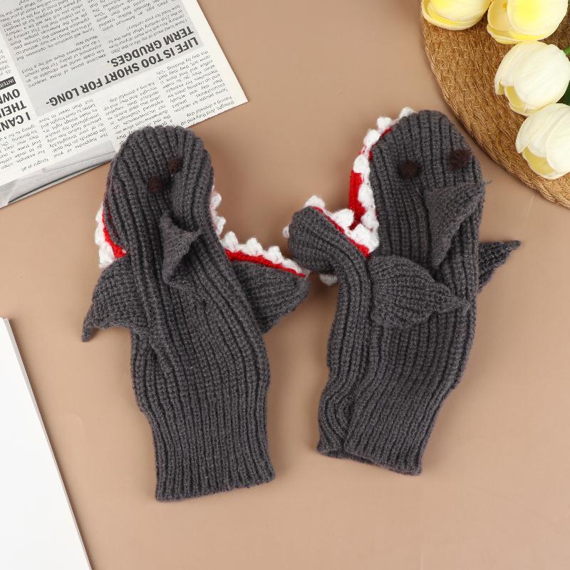 Cute Funny Shark Knitted Gloves Cartoon Thickened Warm Gloves Autumn And Winter Cold Protection Gloves Christmas Gifts
