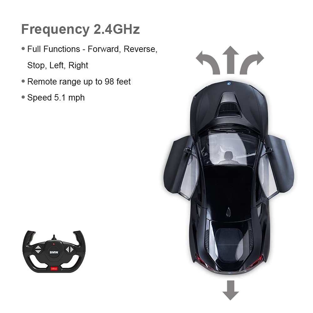 RASTAR BMW RC Car, 114 Scale BMW i8 RC Model Car, for Kids, Automatically Opens and Closes Left and Right Doors with Controller, Black Metallic Paint