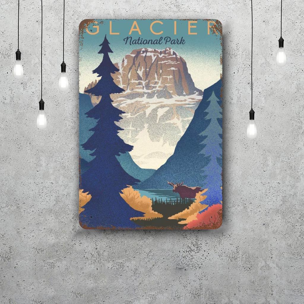 Nationalpark Glacier Lustiges Bar Metallschild Retro Plakette Vintage Schild Alkohol Trinker Kneipe Club Küchenwanddekoration