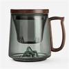 Tea Separation Filtration Glass Tea Cup Wood Handle Coaster Tea Water Separation Container With Infuser Filter Tea Making Cup