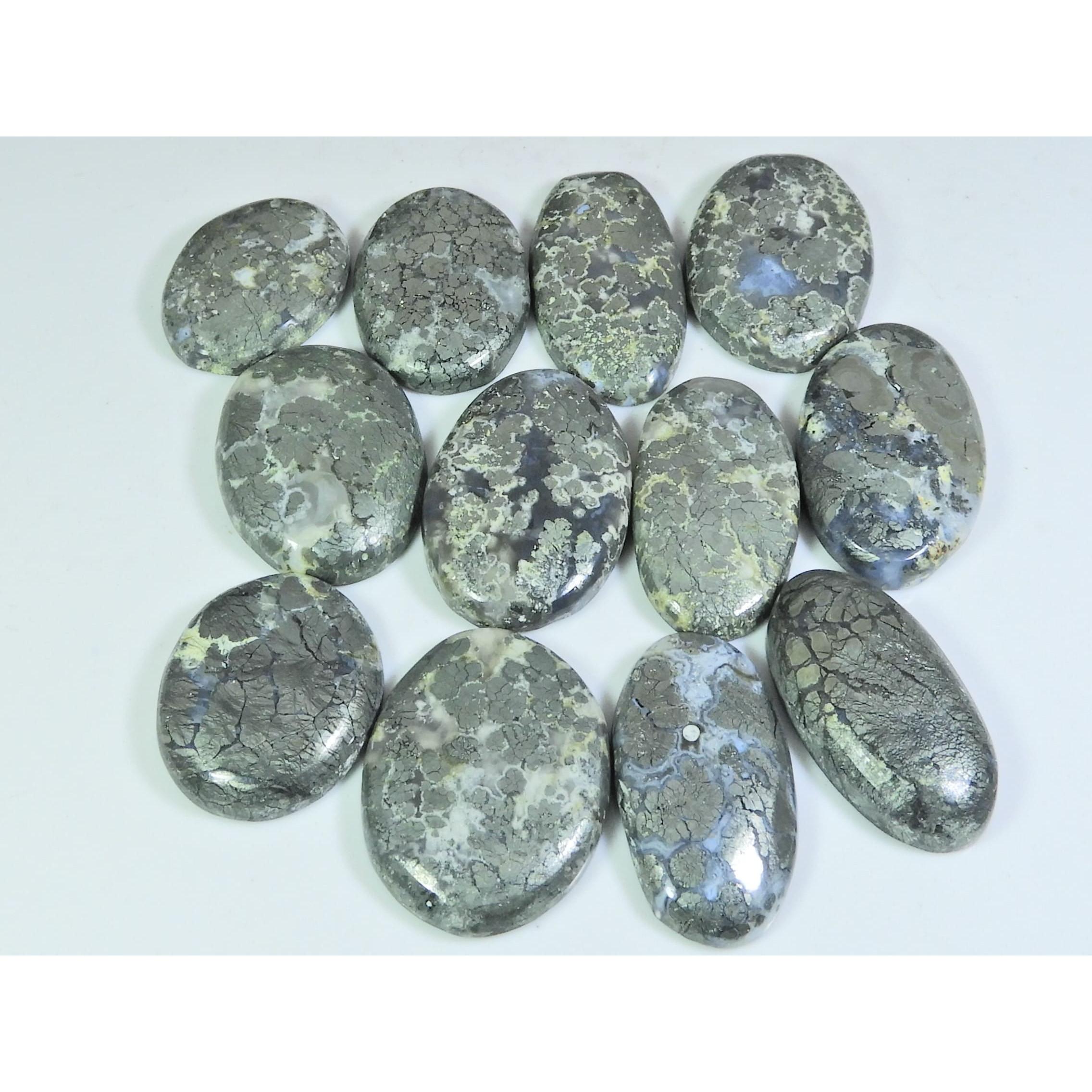 

460Cts. Natural Marcasite Oval Shape Cabochon Loose Gemstone 12 Pcs Lot C-316