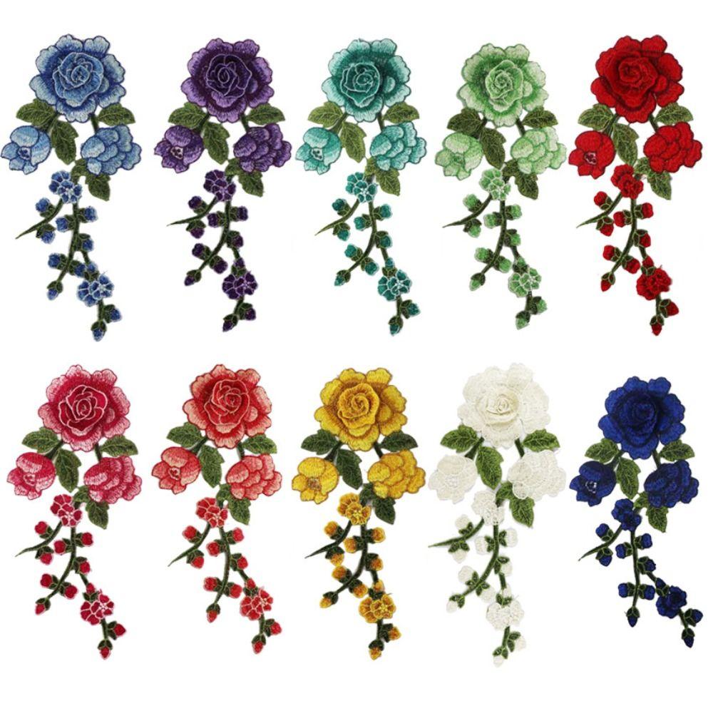 1 Pair Red Rose Flower Patch Multi-color Sew On Patch Floral Patches  Crafts Clothing Accessories
