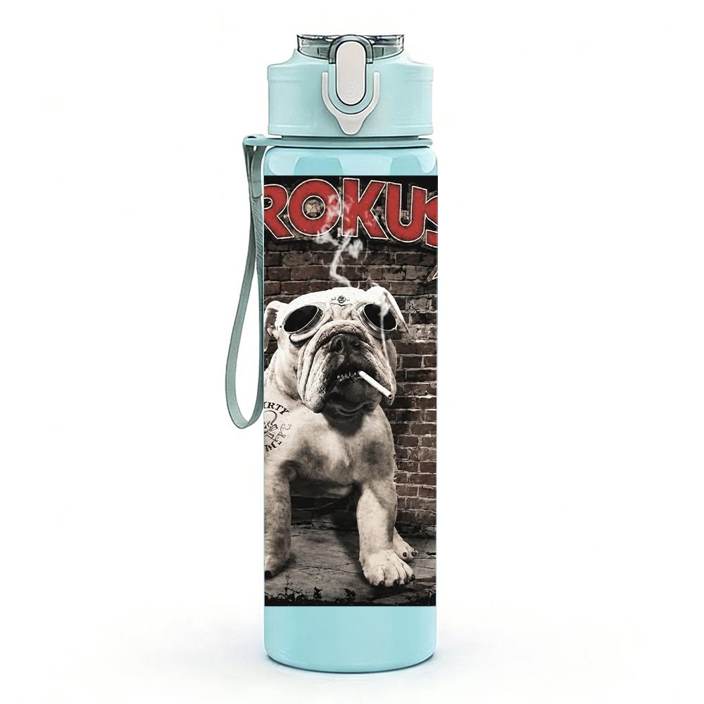 1 Stück Retro Bulldogge Hund Vintage Porträt Druck 750ml Tragbare Sportwasserflasche Auslaufsicher Reise Fitnessstudio Trinkbecher