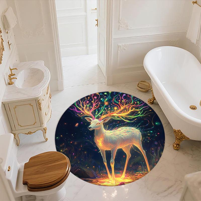 Colorful Deer,Round Area Rug,Carpet Rug for Living Room Bedroom Sofa Playroom Decor,Non-slip Floor Mat