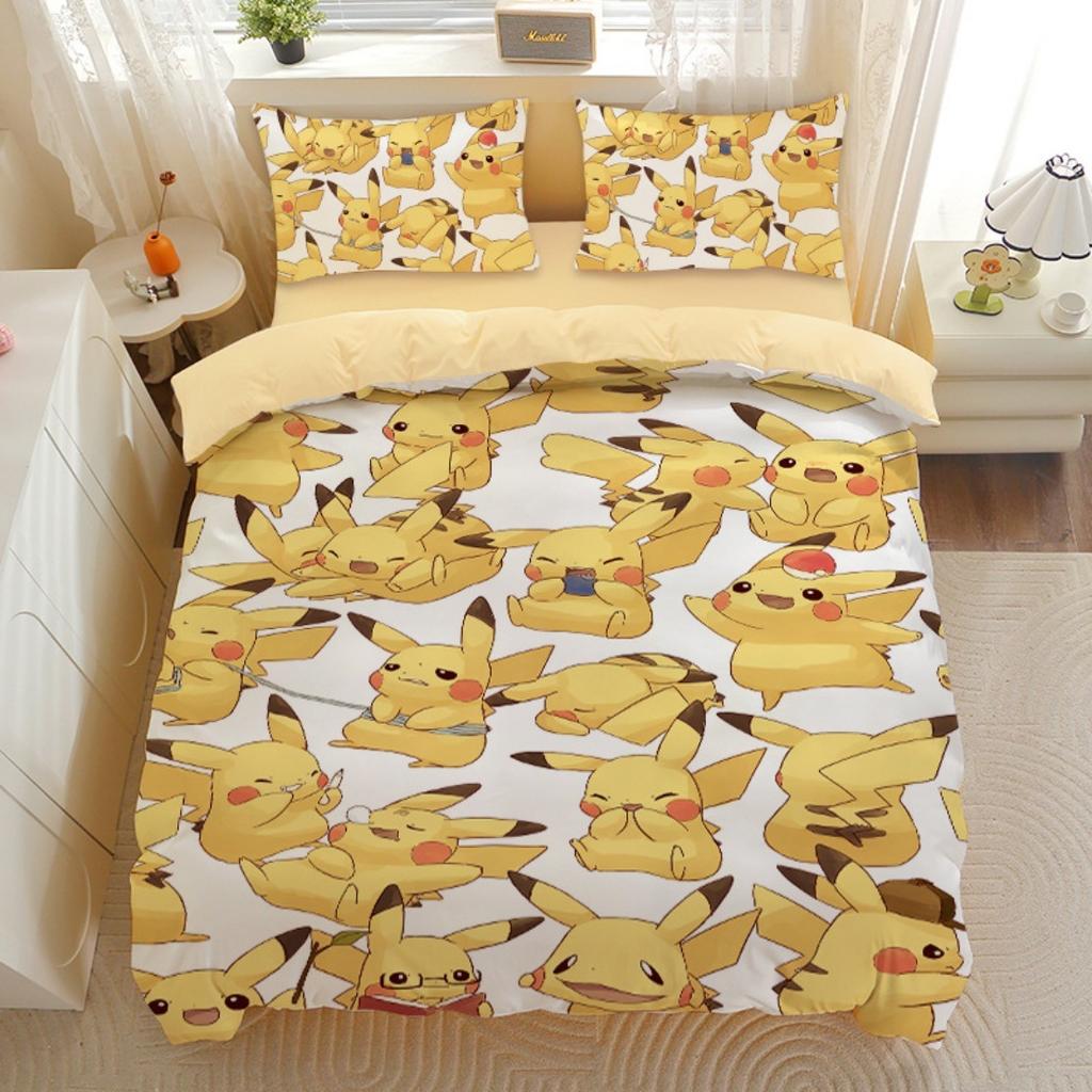 Anime Gengar P-Pokemon Steppdecke Bettbezug Kissenbezug 3D Gedruckt Pikachu Bettwäsche Set Kinder Bettbezug Mädchen Jungen Urlaubsgeschenke