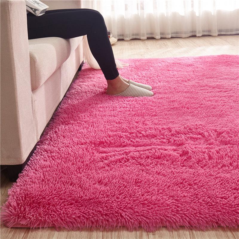 Silk Wool Plush Carpet - Solid Color, Long Pile for Living Room & Bedroom