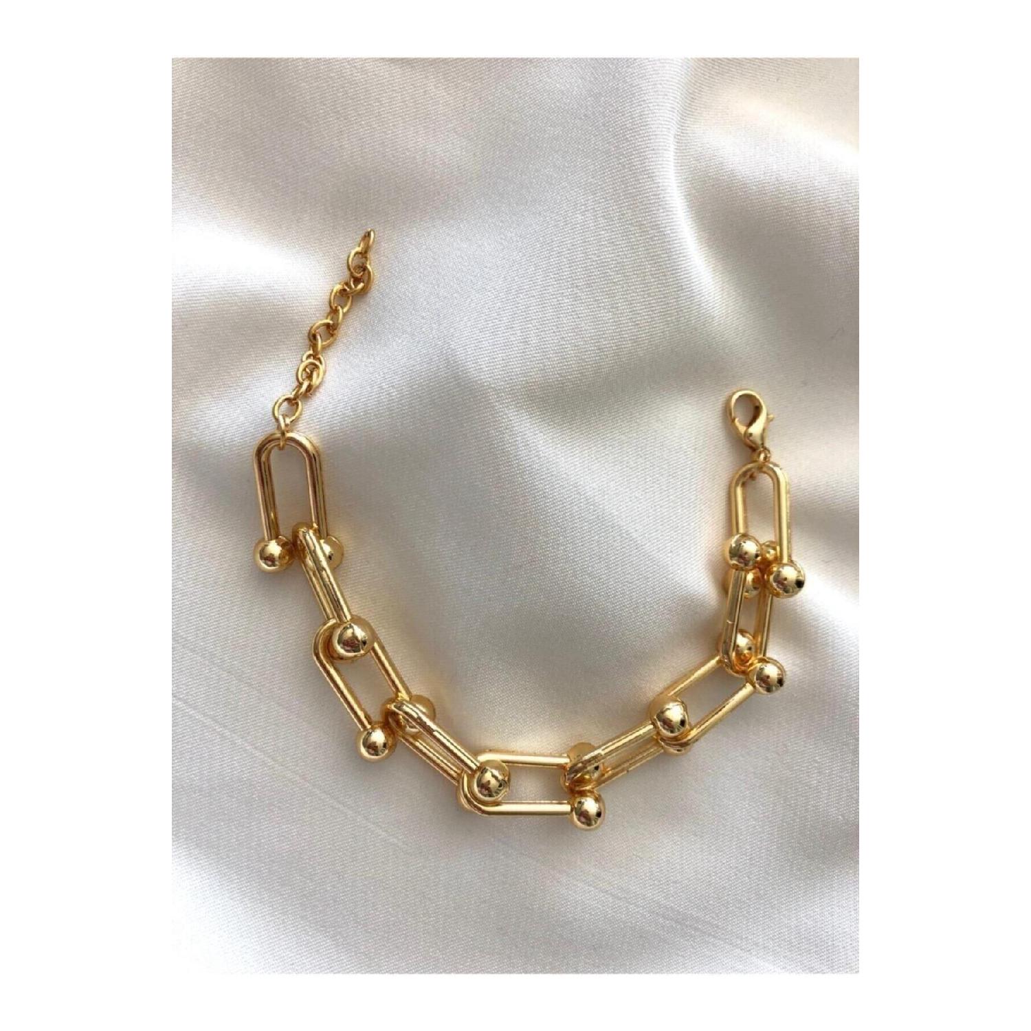 

Женский стальной браслет-цепочка золотого цвета 22 см серебряный