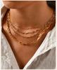 Gold Plated Stainless Steel Paperclip Chain Necklace For Women, Adjustable Rectangle Link Layering Choker Waterproof Jewelry