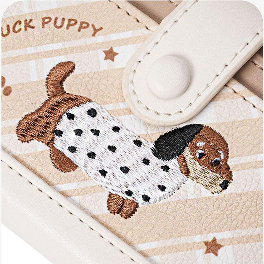 Ultra Thin Embroidery Sausage Dog Wallet Purse Coin Pouch Simple Card Bag  Card Storage Bag