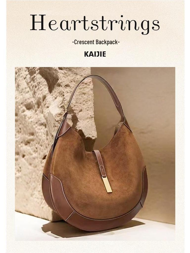 Geantă Tote Semilună Ecvestră Retro din Piele Suede - Geantă de Mână Trendy Tip Gogoașă pentru Subraț