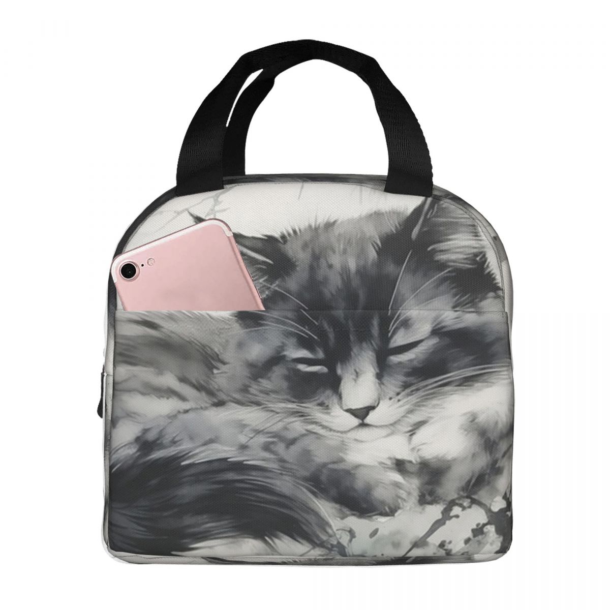 Cat Sleeps On A Tree Branch Insulated Lunch Bag for Women Office Cooler Thermal Food Box Tote Portable Lunch Boxes Container One Size