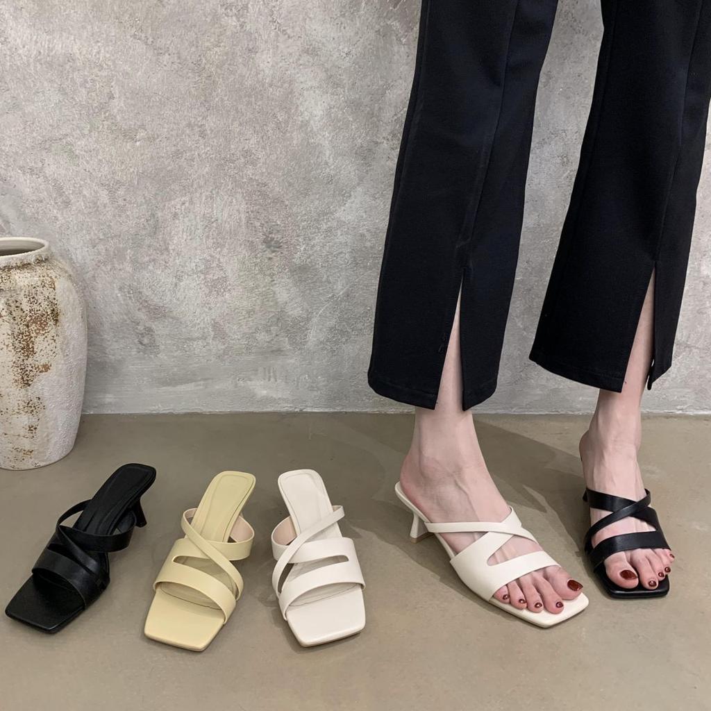 Heart-shaped Crystal Sugar Pink Sandals 2025 Summer New French Celebrity Square Head Open-toed Stiletto Strap High Heels