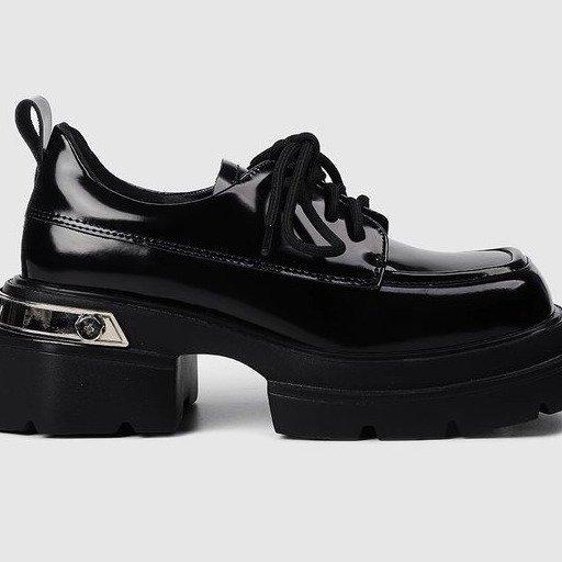 2025 Spring and Autumn New Versatile Popular British Style Small Leather Shoes French Hepburn Style Thick-soled Heightened Thick-heeled Loafers