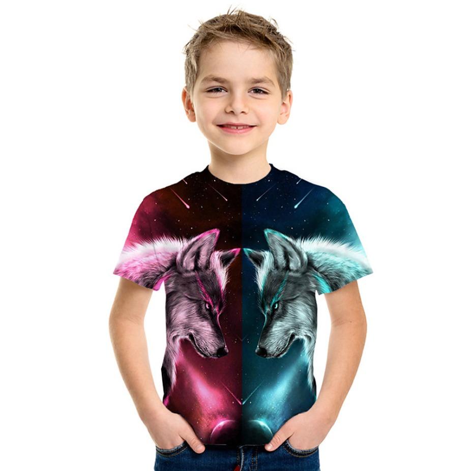 Animals Kids T-shirts O Neck Tops Polyester Casual Sportwear Comfortable Tees Lion Wolf Short Sleeve 3d Print T Shirt
