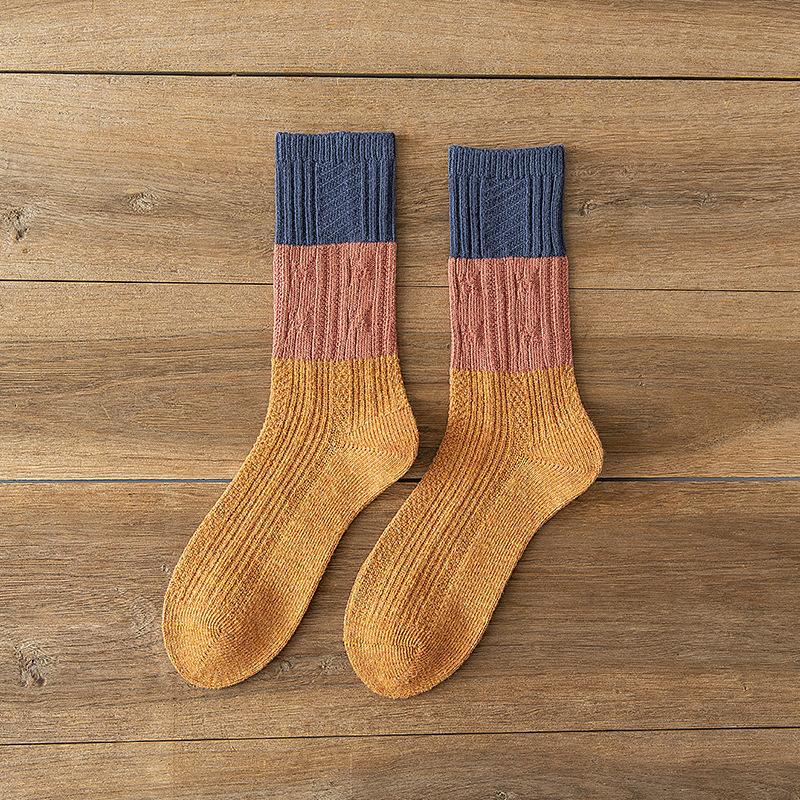 Female Autumn and Winter Retro Warm Match Color In The Tube Pile Pile Cotton Socks