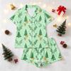 Women's Christmas Pajama Set with Short-Sleeve Button-Down Shirt and Shorts