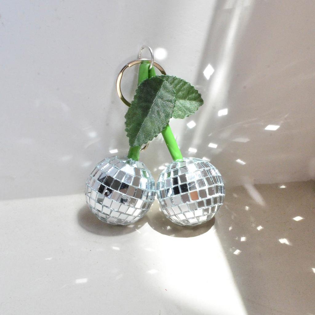 Glossy Glass Cherry Pendant Keychain Bag Accessory Retro Disco Design Portable Fashion Jewelry for Handbag
