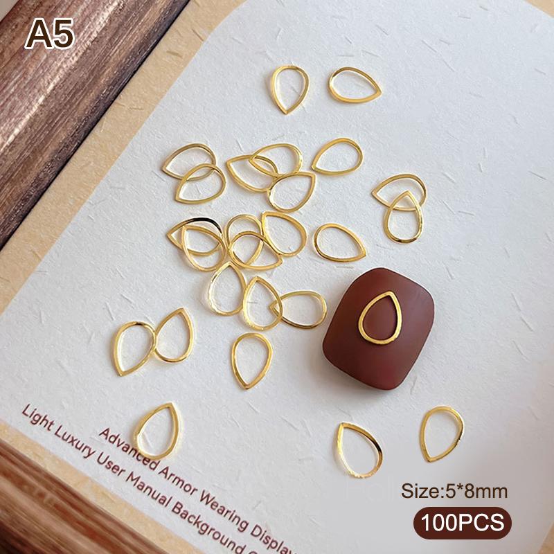 100pcs Alloy Star/Moon 3d Nail Art Charms Gold Flatback Love/Cross/Geometric Nails Decorations Manicure Supplies