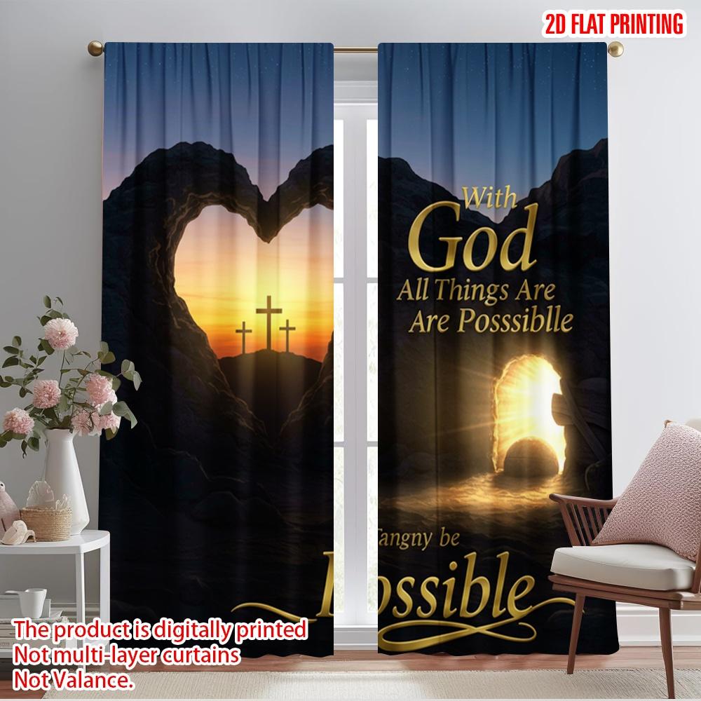 2pcs 2D Flat Printing Curtain Faith Hope Love God Fabric Without Electricity Festive Curtains for Festive Portraits and Party