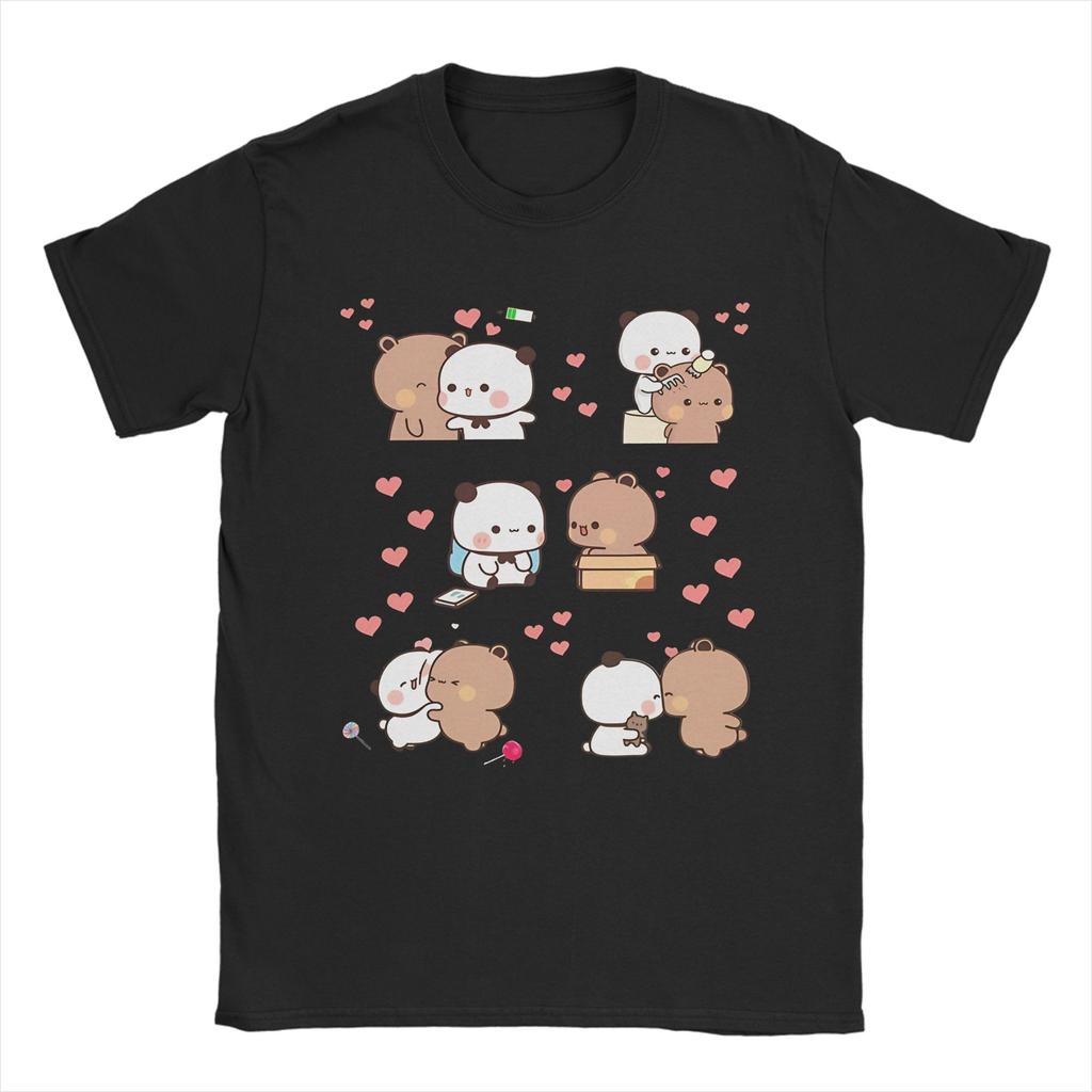 Unique Kawaii Bubu Dudu Couple Pandas TShirts Unisex Round Neck 100 Cotton T Shirt Short Sleeve Tee Shirt Unique Tops