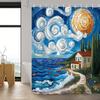 1pc Abstract Art Seaside City Scenery Shower Curtain – Polyester, with 12 Hooks, for Bathroom Decor