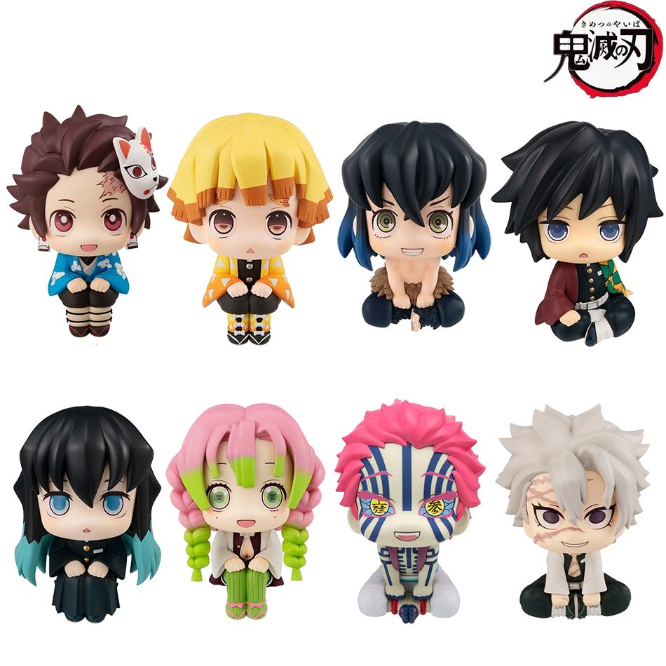8Pcs/Set Demon Slayer Figure Toy Anime Kimetsu no Yaiba Q Version Sitting Lookup PVC Figurine Model Doll Birthday Gifts