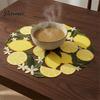 Tabletop Scratch Protector Pads Lemon Lace Placemat, Clear Embroidery Style Table Mat with Citrus Fruit Decorative Dining Placemats Leaf Design,
