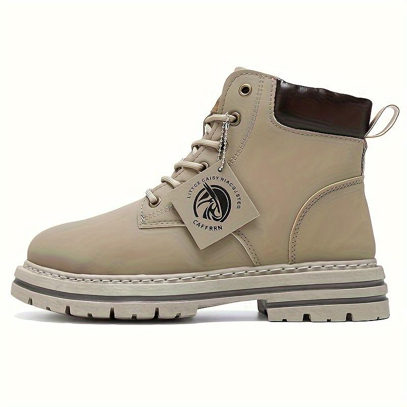 Pánské kožené boty s vysokým svrškem, ležérní/vysokoškolský/streetový styl, jednobarevné, krátký kotníkový design, kulatá špička - módní pánská obuv