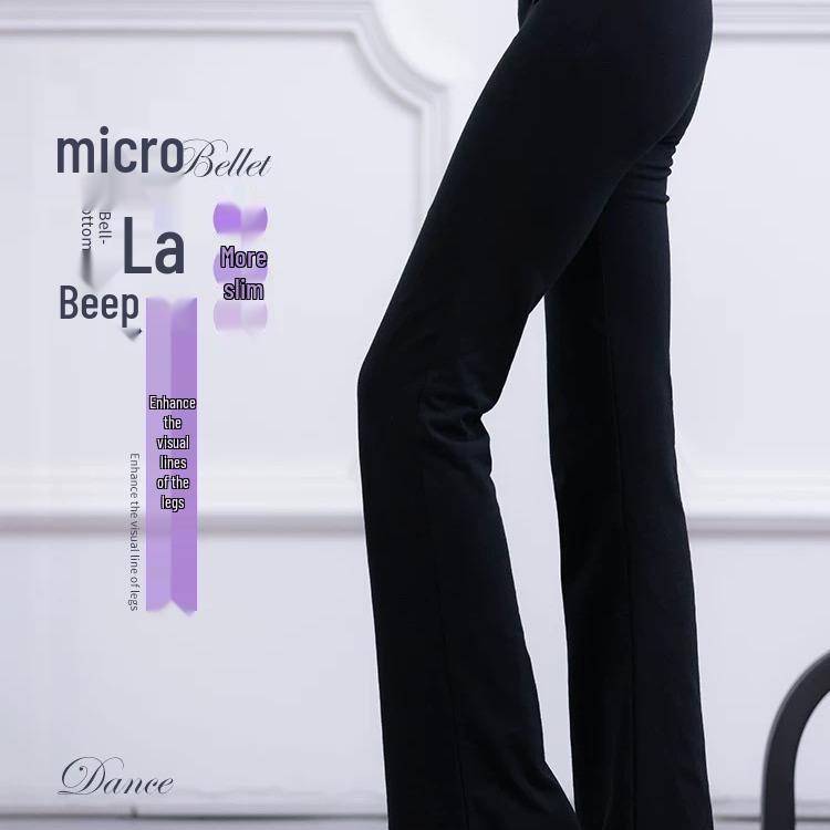 Svarta bomullsbyxor med utsvängda ben för damer, för träning - Klassisk, Folklig, Latin och Square