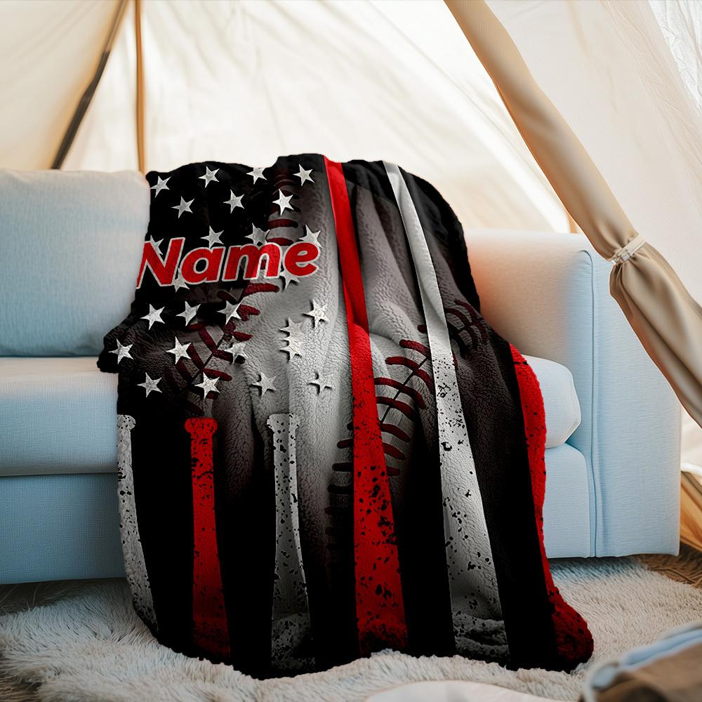 Baseballthemed Outdoor Customize Your Name Blanket Comfortable Soft Lightweight Allseason Multipurpose Blanket For Travel Camping Picnics Sofa Office
