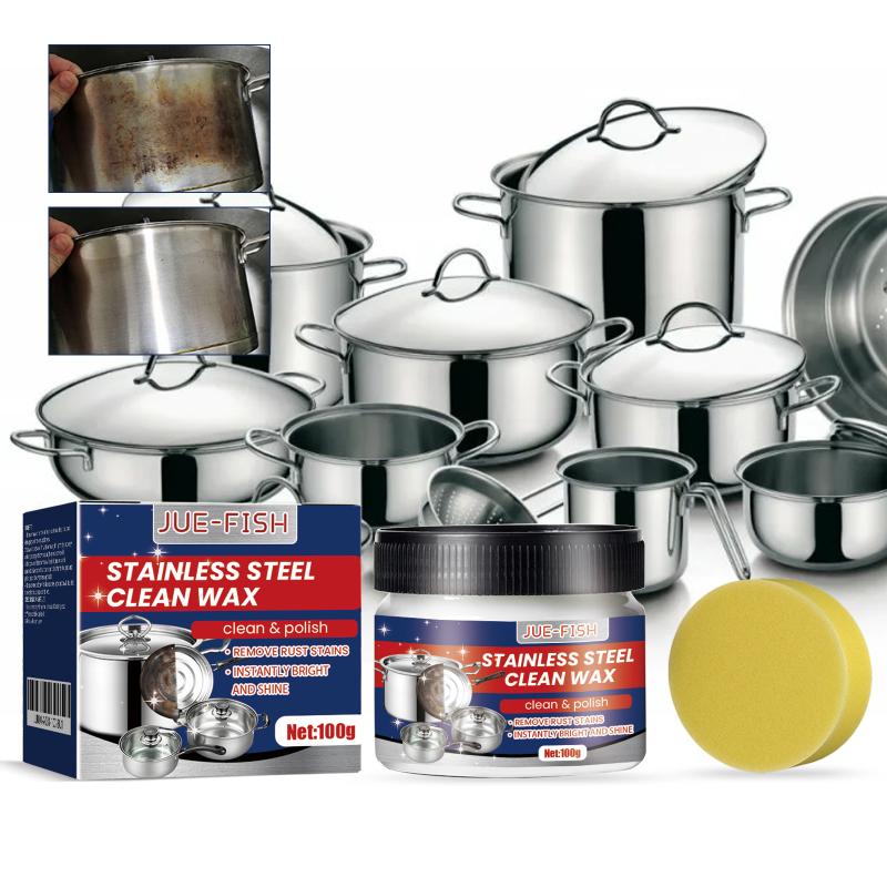 JUEFISH Crema Lucidante in Acciaio Inossidabile - Rimuove Ruggine Grasso Graffi & Sporco Ripristina Lucentezza Detergente Cera per Utensili da Cucina