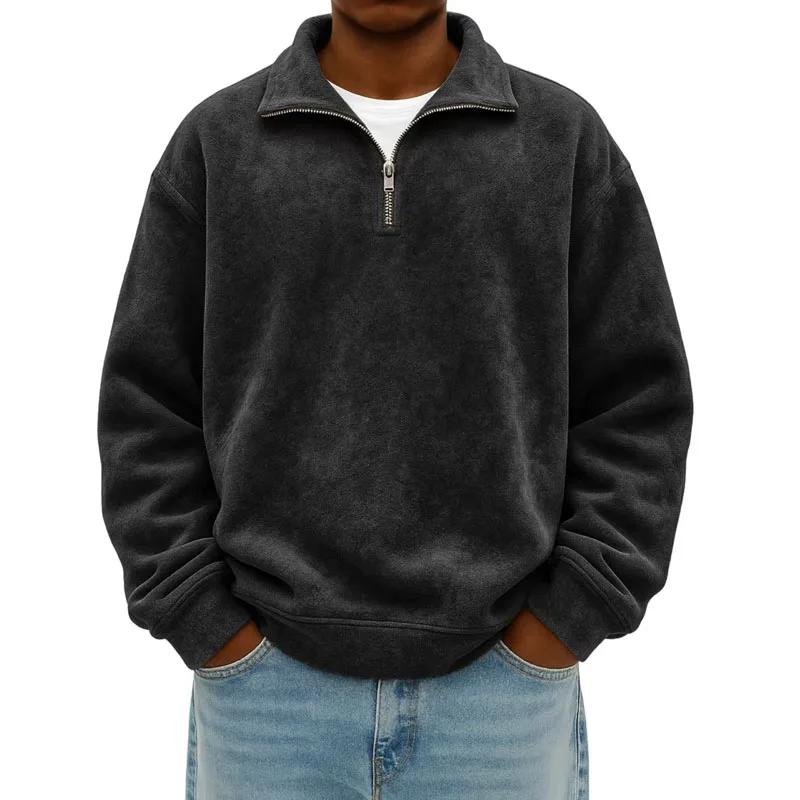 Pánská ležérní mikina podzim zima poloviční zip stojáček sportovní oblečení jednobarevná volná pulovr pánské mikiny