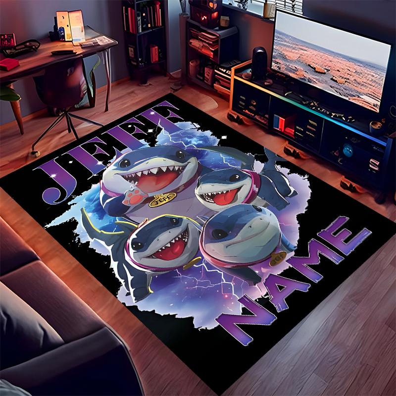 Custom Personalization Jeff the Land Shark Print Area Rug - Soft, Washable Non-Slip Indoor Mat,Living Room,Home&Office Decorative Rug