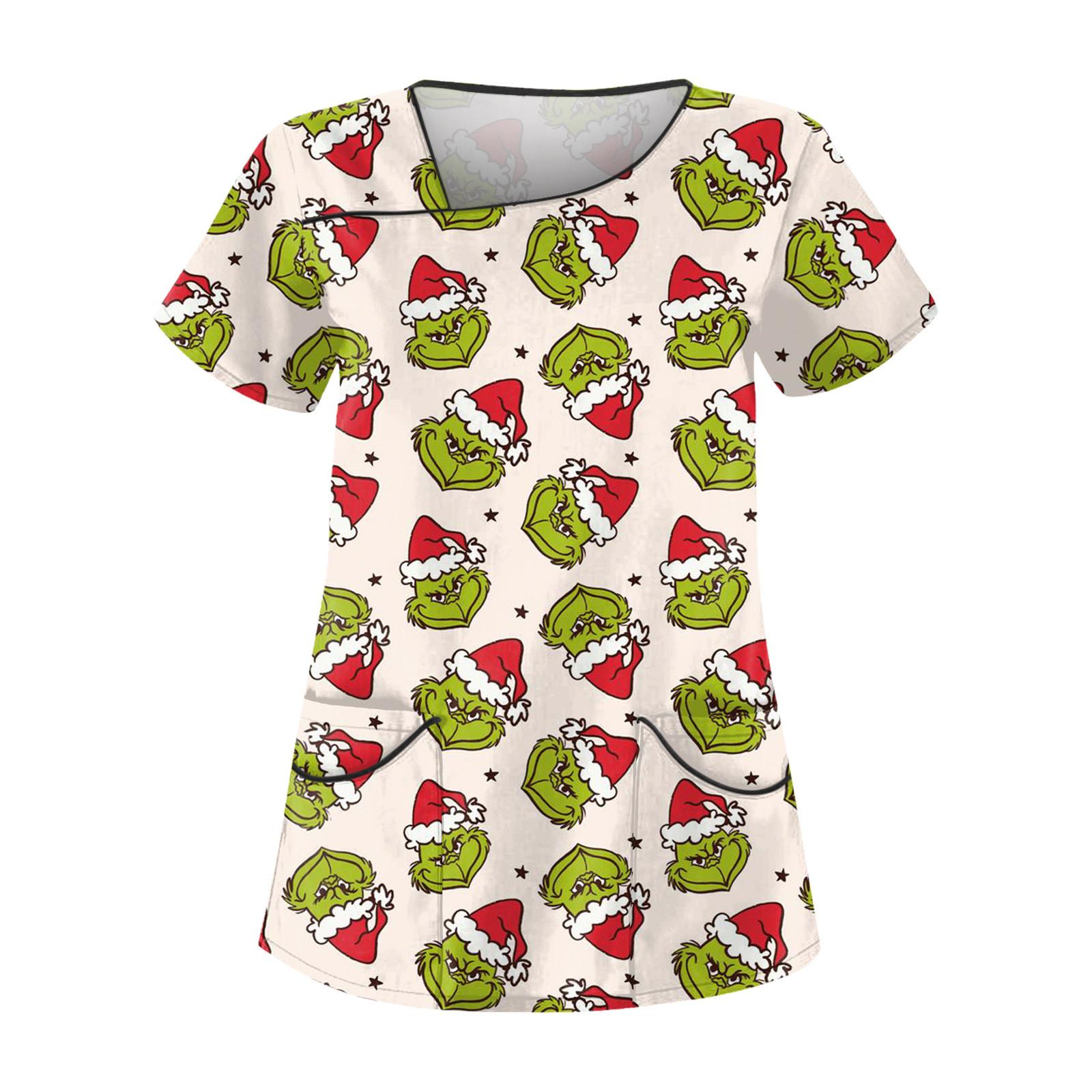 

Женская рабочая одежда с косым воротником, двумя карманами и рождественским принтом, базовый топ-пуловер S хаки