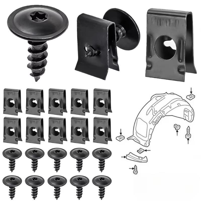 Self Tapping Screws Metal Fastener Clip for Car Motorcycle U-Type Clip with Screw Anti-rust Protection Clip Screw Iron Sheet Kit
