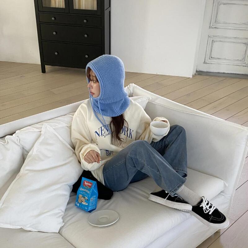 Usete Wool Sweater Winter Balaclava Hat Women ivory