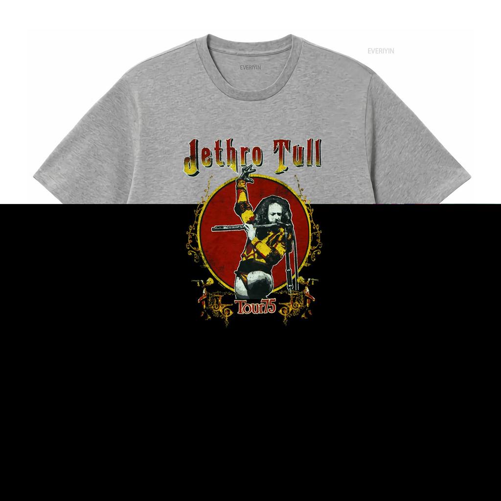 Jethro Tull Tour 75 Print T Shirt Rock Band Fan  vintage Washed graphic Soft Comfortable homme Versatile Stylish Stretched