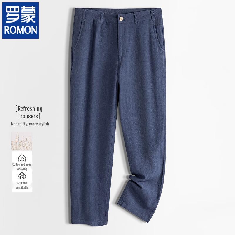 Romon Men s Summer Cotton Linen Straight-Leg Pants 2XL