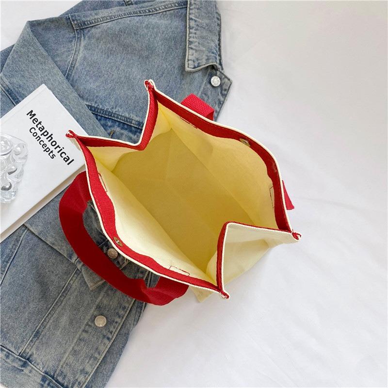 Canvas Bag New Women's Bag Japanese Sweet Contrasting Color Handbag Small Square Bag