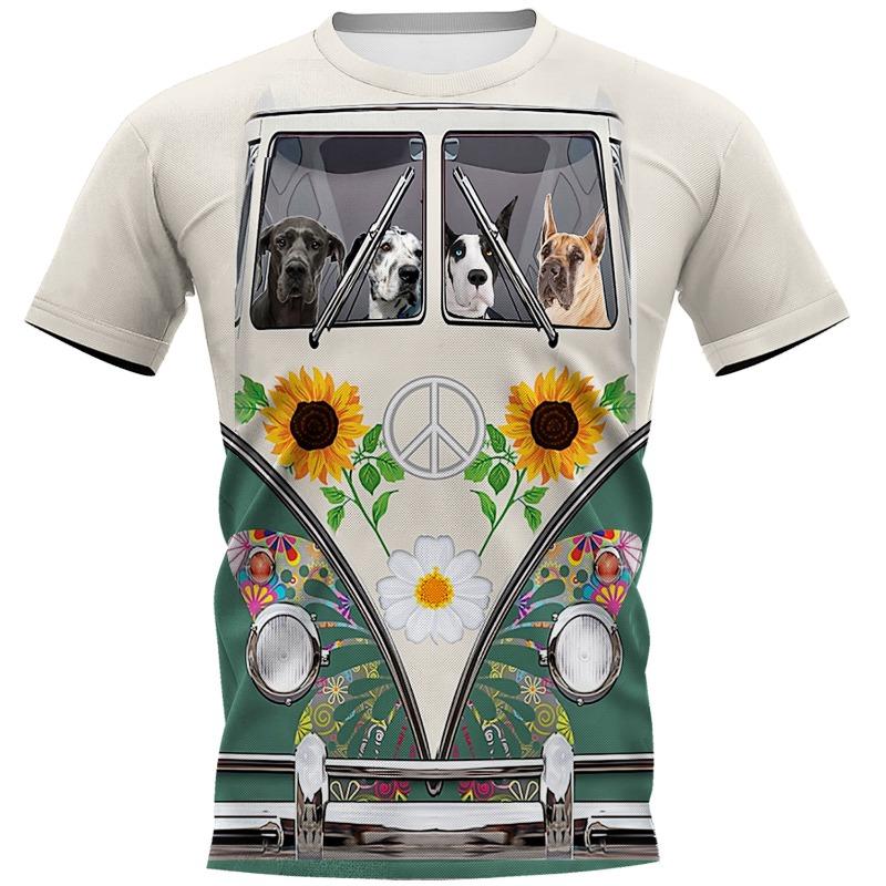 T-shirt da uomo stampata in 3D con stampa di cane animale domestico hippie a maniche corte con scollo rotondo pullover top casual